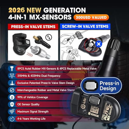 Autel TPMS Programming Tool TS508WF KIT, w/ $300 8PCS Sensor & 4PCS Valves
