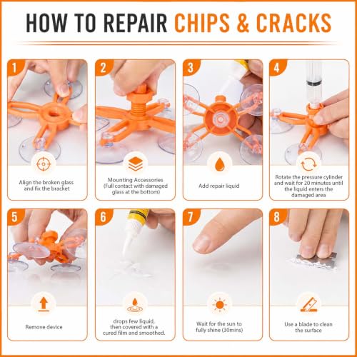 Windshield Crack Repair Kit, 2 Bottles Glass Repair Kit, Universal Auto Glass Repair Set for Car Windows, Rearview Mirrors, All Types of Chips and Linear Cracks