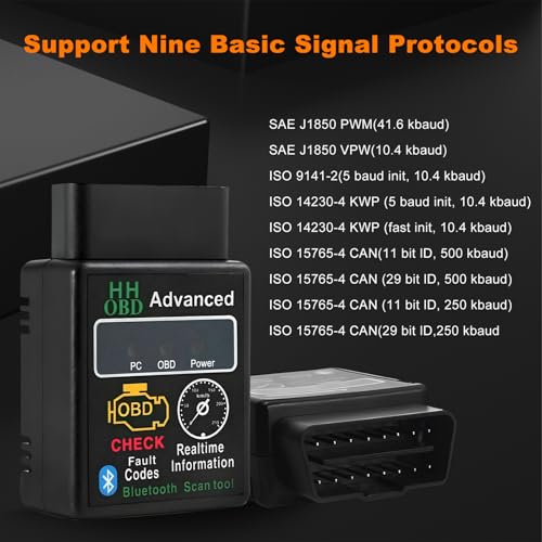 Bluetooth OBD2 Scanner for Car, Wireless OBDII Scan Tool Auto Engine Diagnostic Code Reader, Professional OBD2 Fault Diagnosis Tester Vehicle Interface Scanner for Phone and PC - color: 1PCS