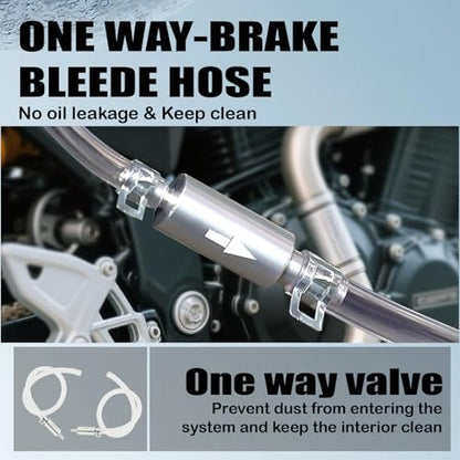 2 Pack Brake Bleeder Kit with One Way Check Valve, Hose, 6 Nozzle Caps & Clamps, Motorcycle Brake Fluid Bleeder Tools for Hydraulic System Bleeding, Car Clutch Fluid Replacement Hose