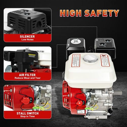 200CC Engine,6.5HP 4 Stroke Gas Motorcycle Go Kart Engine Horizontal Shaft Small Engines Motor OHV Air Cooled Pullstart for Go Kart Pumping Machines, Microtillers, Log Splitter Lawn Mower