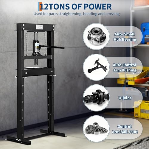 12T Hydraulic Press, Heavy-Duty h-Frame Garage Floor Hydraulic Shop Press - color: Black