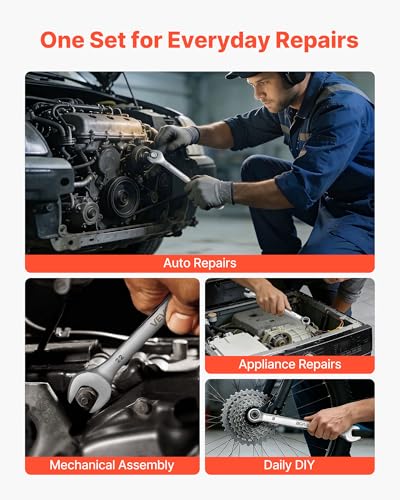VEVOR Combination Wrench Set, 32-Piece SAE and Metric, 12-Point Box End and 15° Angled Open End Combination Wrenches with Roll Up Pouch, Carbon Steel, for General Household and Automotive Repairs - size: 32PCS
