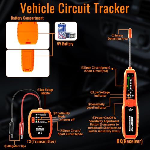 ATDIAG Automotive Wire Tracer & Electrical Tester – Open & Short Finder Tool, Circuit Breaker Tester, Fault Probe & Cable Tracker with Indicator Light DC 6-42V
