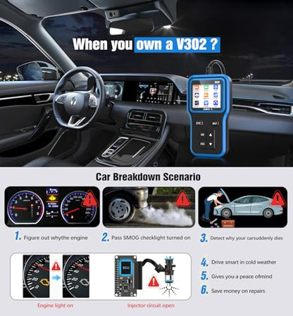 OBD2 Scanner & Battery Tester, Car Diagnostic Tool for Check Engine Light - color: blue