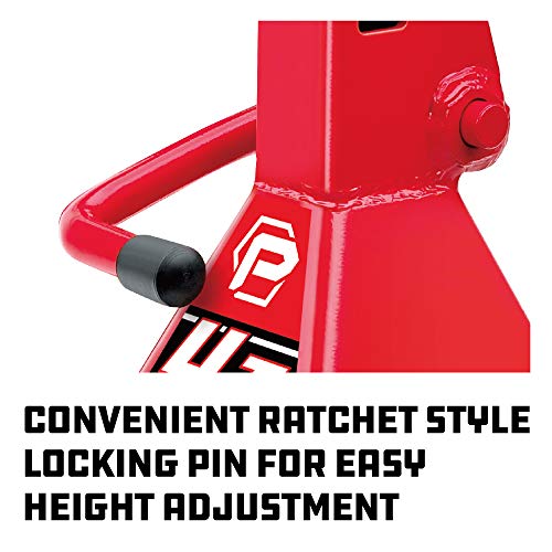 Powerbuilt 4 Ton Ratchet Jack Stands, Wide Stance Stability, Vehicle Car Lifting Range 13-Inches to 20-1/4-Inches (33cm-51cm), 1 Pair (2 Pack) - 647529 - size: 4 Ton