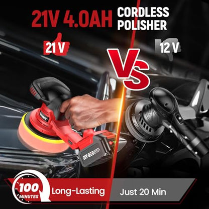 Updated 6 Inch Cordless Car Buffer Polisher with 2x4.0Ah Batteries - color: Brick Red