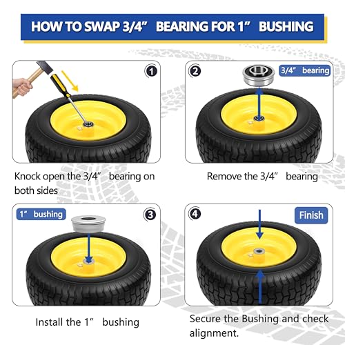 2 Pcs 16x6.50-8 Flat Free Tire and Wheel, 3" Offset Hub & 3/4" Bearings - size: 2 Pcs 16x6.50-8 Flat Free 3/4" Bearing