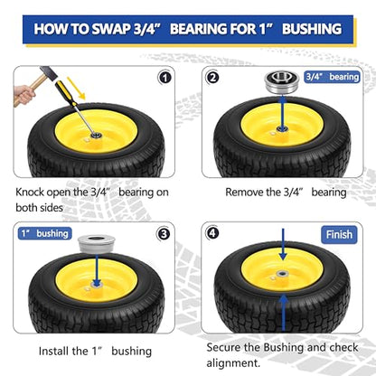 2 Pcs 16x6.50-8 Flat Free Tire and Wheel, 3" Offset Hub & 3/4" Bearings - size: 2 Pcs 16x6.50-8 Flat Free 3/4" Bearing