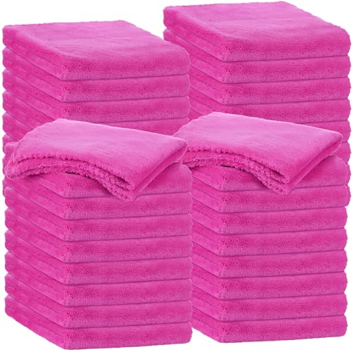 Shimeyao 30 Pcs 16 x 16 Inch Edgeless Microfiber Plush Towels for Cars Detailing Drying Wash Polishing Absorbent Cleaning Cloths, 500 GSM (Fuchsia) - color: Fuchsia, size: 16 x 16 Inch