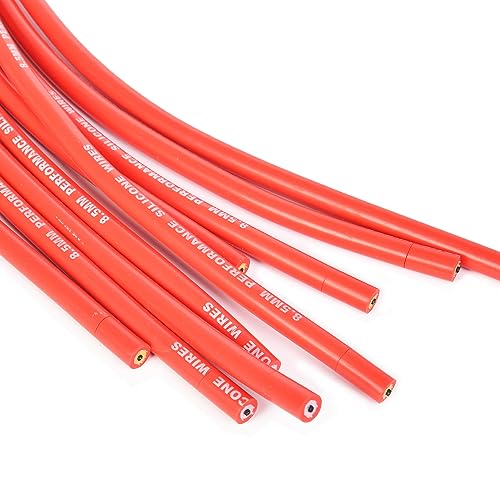 Universal Spark Plug Wire Set 8.5mm with Red Silicone Jacket and Straight Boots Replaces 4040 - style: 180 Degree Boots
