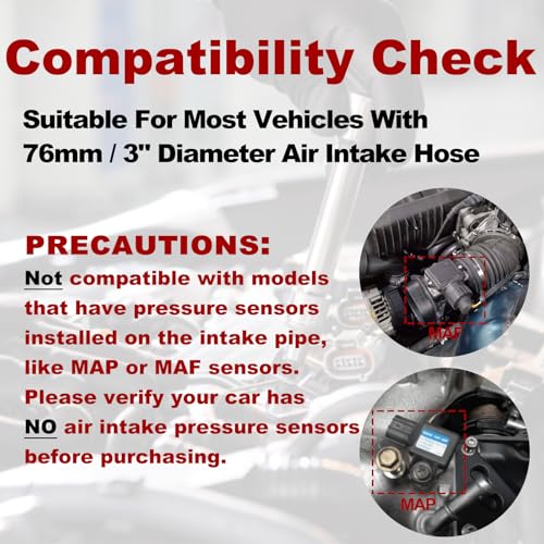 76mm Cold Air Intake Kit, Aluminum Red 3" - color: RED