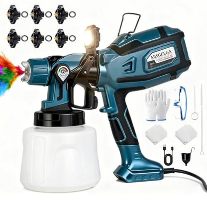 Paint Sprayer, 1250W Electric Paint Sprayer 6 Copper Nozzles 3 Patterns 47oz (1400ml) Large Capacity with LED Easy to Clean, Paint Sprayer for House Painting Furniture Walls Fence Cabinets DIY