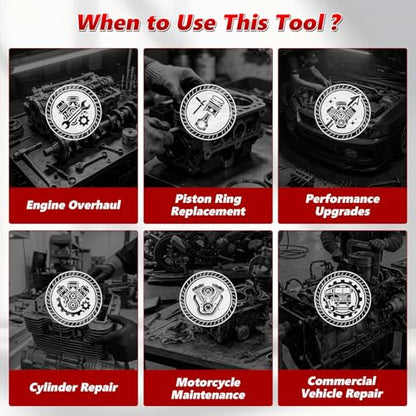 Engines Piston Ring Compressor Tool with Ratchet Pliers & 6 Piston Rings