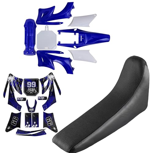 Kemblwolf Full Fender Fairing Kit and Graphics Decals with Seat for Apollo 110cc 125cc 150cc 200cc 250cc Dirt Bikes | ABS Plastic Bodywork Set with Fenders, Side Panels, Tank Shrouds, and Seat (Blue) - color: Blue