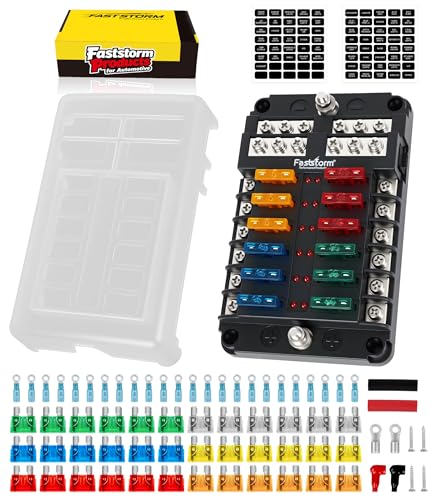 12 Way Fuse Block, Fuse Blocks 12 Volt Automotive with LED Indicator Water Resistant Marine Fuse Panel, Fuse Box 12V with 36 Blade Fuses for 12V/24V Auto Boat RV Golf Cart Truck Car Marine - color: 12 Way Fuse Block