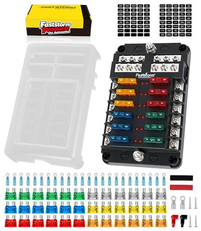 12 Way Fuse Block, Fuse Blocks 12 Volt Automotive with LED Indicator Water Resistant Marine Fuse Panel, Fuse Box 12V with 36 Blade Fuses for 12V/24V Auto Boat RV Golf Cart Truck Car Marine - color: 12 Way Fuse Block