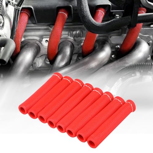 8PCS Spark Plug Wire Heat Shield Sleeve 6 Inch for Ls1/Ls2 Sbc Bbc 350 454 - color: Red