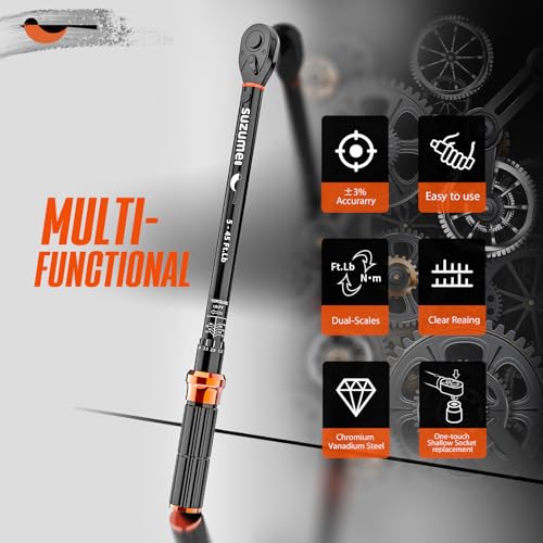 SUZUME 3/8 Inch Drive Torque Wrench Loud Click (5-45 Ft.Lb / 6.8-61 N.m) - size: 3/8-Inch, style: 5-45 Ft.Lb / 6.8-61 N.m