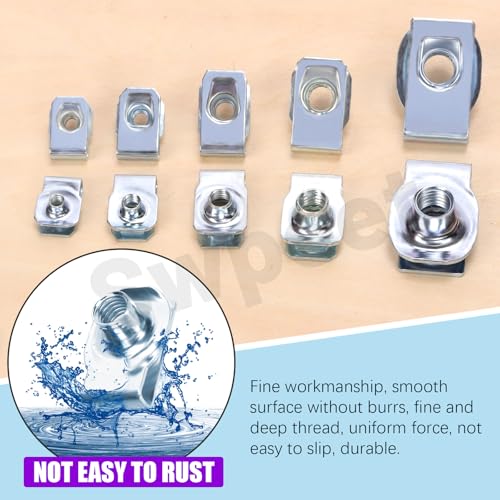 Swpeet 50Pcs M4 M5 M6 M8 M10 Carbon Steel Auto Car U-Clip Assortment Kit, U-Shaped Nut U Nut, Metal Trim Panel Spring Clip Fasteners for Dash Door Panel Interior Compatible with Most Auto (Blue-White) - size: N5
