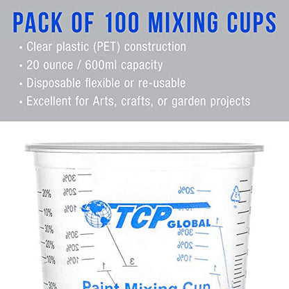 TCP Global 20 oz. (600ml) Graduated Plastic Mixing Cups - Box of 100
