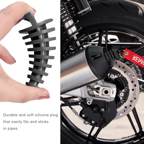 Sun Walker 2 PCS Muffler Exhaust Wash Plug, 0.6"-1.5" Motorcycle Exhaust Silencer Cleaning Plug with Streamer, Rubber Muffler Tailpipe Wash Protector for 2 Stroke Dirt Bike ATV (Black) - color: Black, Thin