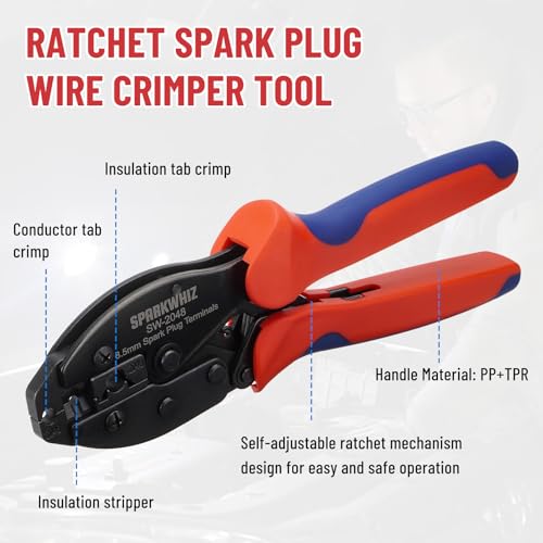 Ratchet Spark Plug Wire Crimping Tool Kit, 180°/90°/Straight Terminals - color: With Spark Plug Wires