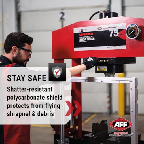 AFF 75 Ton Hydraulic Shop Press - Dual Air Motor, 7-Position Bed Height, Polycarbonate Shield - Super Duty (Multiple Capacities Available) - size: 75 Ton Capacity