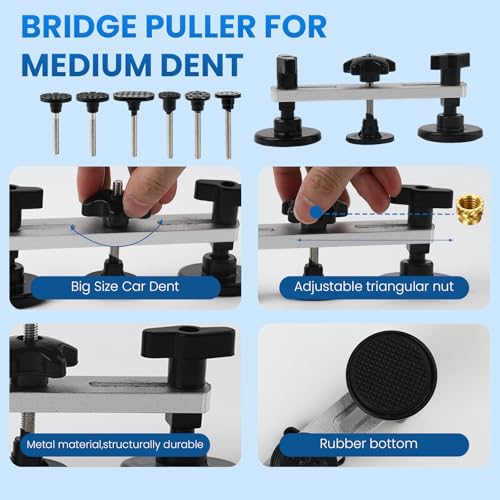 Paintless Dent Repair Kit, 154PCS Dent Puller kit,Dent Removal Tools with Metal Dent Lifter, Bridge Puller, T-Slide Hammer PDR Kit for Car Dent Repair, dings, creases and Hail Damag