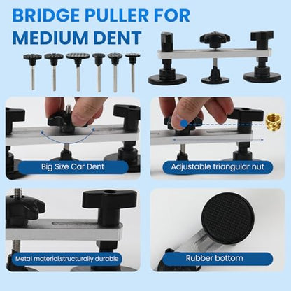 Paintless Dent Repair Kit, 154PCS Dent Puller kit,Dent Removal Tools with Metal Dent Lifter, Bridge Puller, T-Slide Hammer PDR Kit for Car Dent Repair, dings, creases and Hail Damag