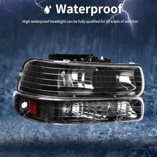 AUTOSAVER88 Headlight Assembly Compatible with 1999-2002 Chevy Silverado - color: OE - Black/Amber/Clear