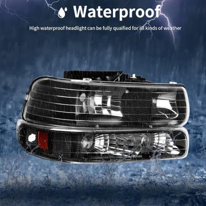 AUTOSAVER88 Headlight Assembly Compatible with 1999-2002 Chevy Silverado - color: OE - Black/Amber/Clear