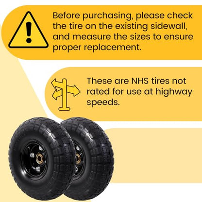 MZREXN 2-Pack 10" Flat Free Solid Tires 4.10/3.50-4 Tire and Wheel - color: Black