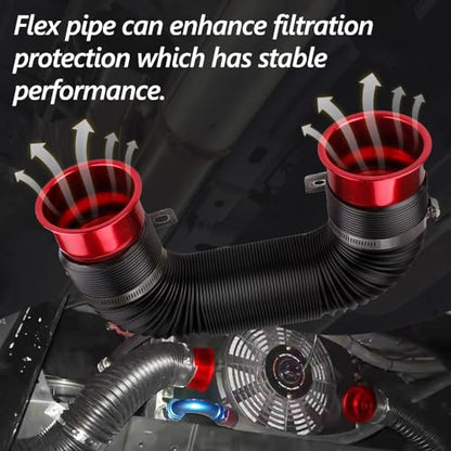 BARTOO 3" Turbine Intake Pipe Adjustable Cold Air Intake Pipe Tube Red - color: Red