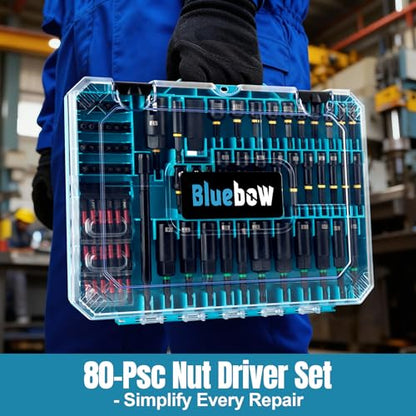 80PCS Magnetic Impac Nut Driver Set, Metric & SAE Socket Set, Storage Box - size: 80-Piece