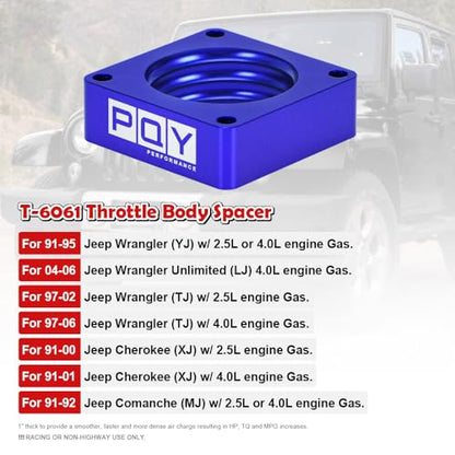 Throttle Body Spacer Compatible with 91-06 Jeep Wrangler TJ YJ LJ Cherokee XJ 2.5L/4.0L Engine Gas MJ w/Gasket 1" Raise Manifold Carb (Blue) - color: blue