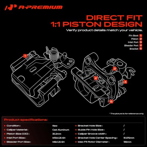 A-Premium Rear Left and Right Side Disc Brake Caliper with Bracket