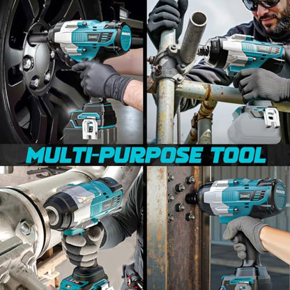 DIYtoolifz Cordless Impact Wrench 1/2" Compatible with Makita 18v Battery, 1700 Ft-lbs High Torque Impact Driver with 6Pcs Sockets & Storage Case, Impact Gun with 4 Modes & LED Light(Tool Only) - size: 1/2 inch, style: Socket Set Compatible with Makita