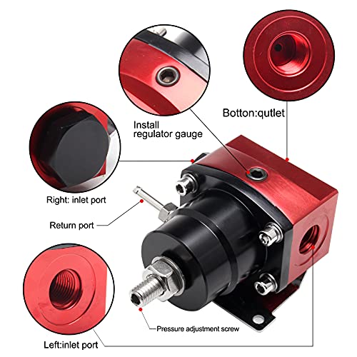 EFI Fuel Pressure Regulator Kit 30-70psi with Gauge 6AN Aluminum Adjustable Universal Fuel Line Hose Fitting Connectors Kit Black&Red - color: Black&Red