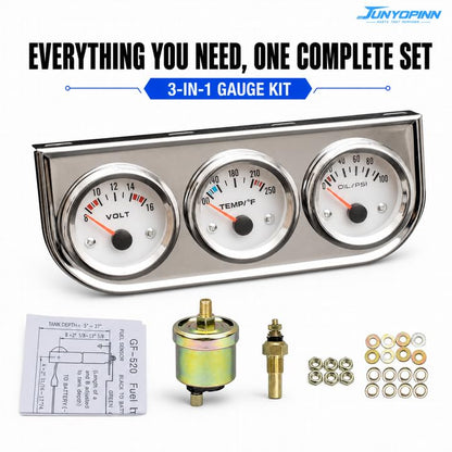 52mm Triple Gauge Set （Oil Pressure+Water Temp+Voltmeter） 3 in 1 Gauge Kit