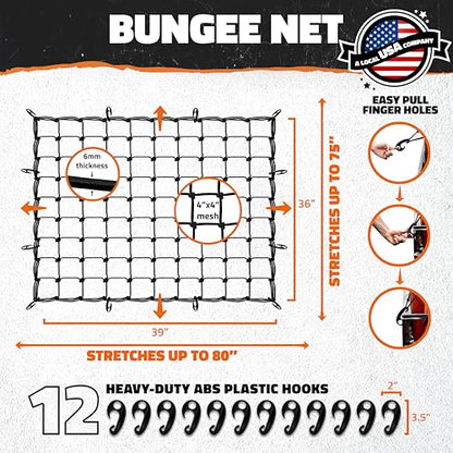 Mockins 39"x36" Elastic Cargo Net for Pickup Truck Bed, Cargo Racks & More - size: 39" x 36"
