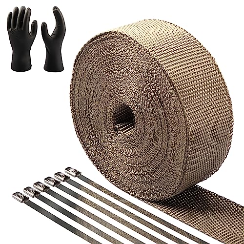CARDI 2" x 16' Titanium Exhaust Heat Wrap for Motorcycle Heat Shield Tape with 8 Stainless Ties and Gloves - color: Titanium, size: 2" x 16'