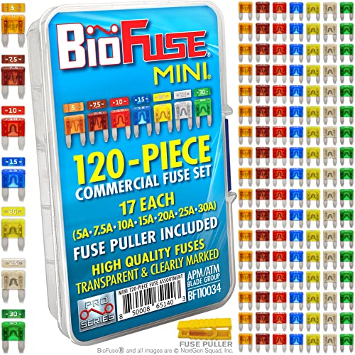 MINI APM ATM 120 Piece Automotive Car Fuse Assortment Glove Box Set (119 Mini Blade Fuses + Fuse Puller) 5A 7.5A 10A 15A 20A 25A 30A