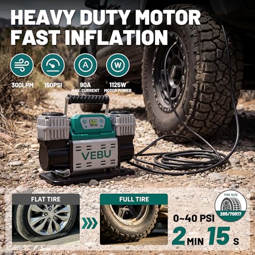 ‌Off-road Air Compressor 12V Tire Inflator, 150PSI with Auto Shut Off, Digital Display & Preset, 10.6CFM Fast Inflation for Off-road Vehicles, Trucks, SUVs, RVs, ATVs - style: Dual Cylinders + Digital Display