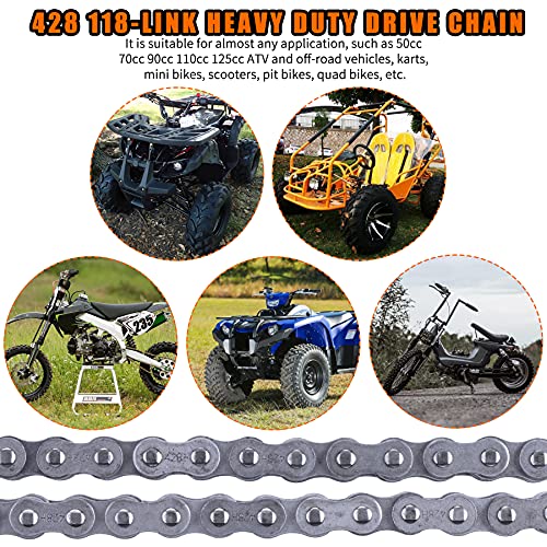 428H Motorcycle Chain+ Chain Breaker,118-links Heavy Duty Drive Chain - size: 118