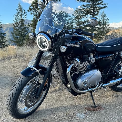 Eagle Lights 7 Inch Generation III Black LED Headlight Kit with Halo Ring DRL for Triumph T100 and T120 Models (Chrome Ring) - color: Chrome Ring