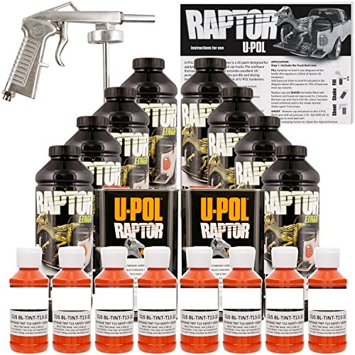 U-POL Raptor Safety Orange Urethane Spray-On Truck Bed Liner Kit W/Free Spray Gun, 8 Liters
