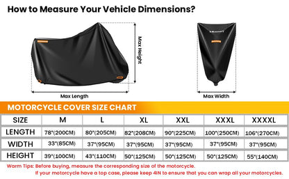 Motorcycle Cover Heavy Duty,Motorcycle Cover 420D,Sun,Waterproof Outdoor Protection,with License Plate Window, 4 Reflective Strips,Lock-Holes Storage Bag(M 78" x 35" x 43") - size: M(78" x 35" x 43")