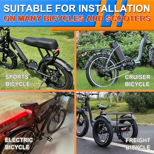 EBike Turn Signals Light Kit, Front Headlight 400 Lumens, Rear Taillight 80mm Hole Spacing (Mounting Bracket to Fit 50mm Rack Holes), Handlebar Control Switch, for E-Bike and Electric Scooter 12V-48V