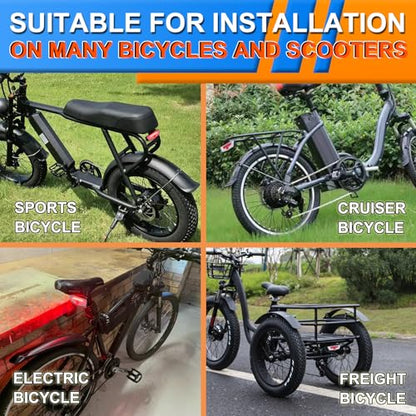 EBike Turn Signals Light Kit, Front Headlight 400 Lumens, Rear Taillight 80mm Hole Spacing (Mounting Bracket to Fit 50mm Rack Holes), Handlebar Control Switch, for E-Bike and Electric Scooter 12V-48V